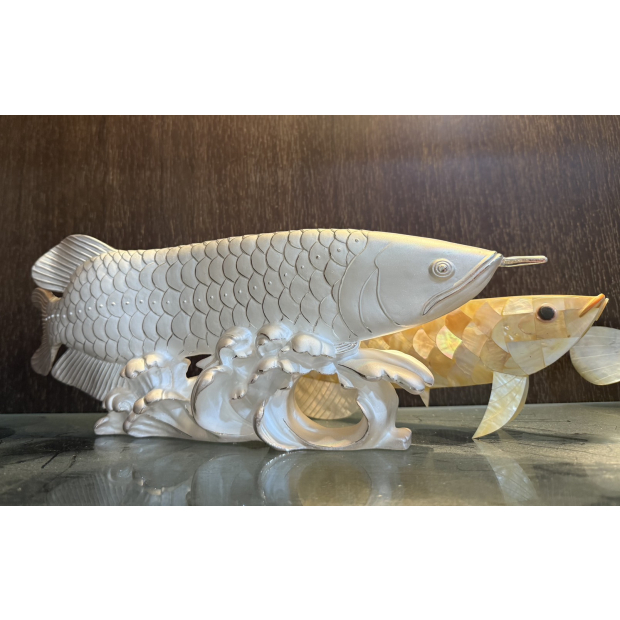 六翼企業銀鍍工藝示範，白銀龍魚藝術擺件電鍍後呈現細緻鱗片與高亮度金屬質感